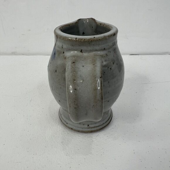 Vtg Signed Studio Art Pottery Stoneware Salt Glazed Cobalt Leaf Feather Design - Picture 5 of 10